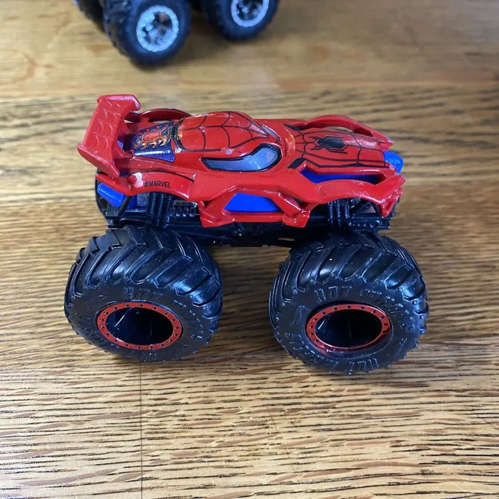 Lot of 4 Toy Monster Trucks Sponge Bob Spider Man Hot Wheels 4 Inch